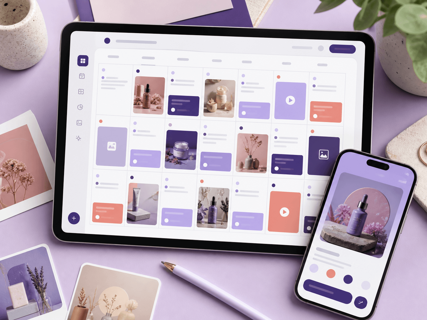 Aperçu visuel d'un calendrier de contenu Griot sur tablette et mobile